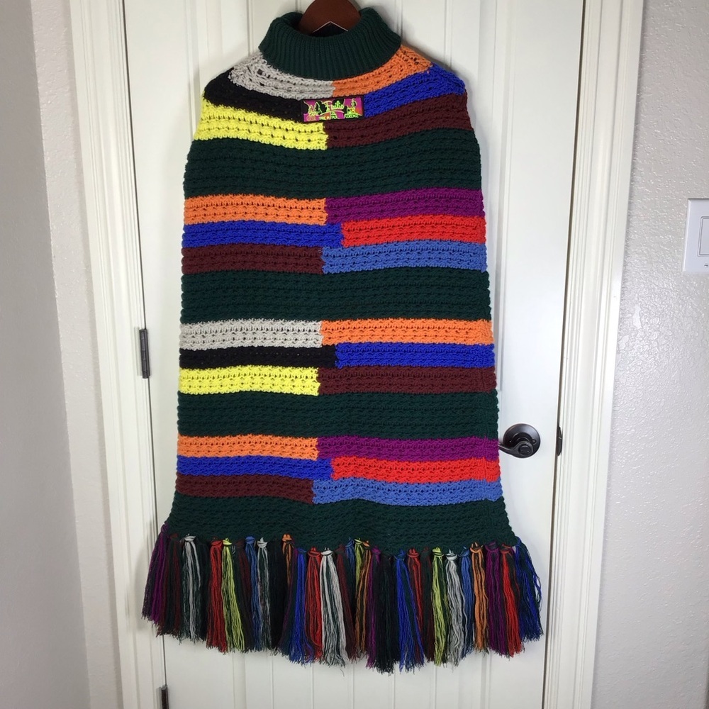 Emilio Pucci Striped Wool Turtleneck Poncho with Fringe Size Medium. - Picture 2 of 13